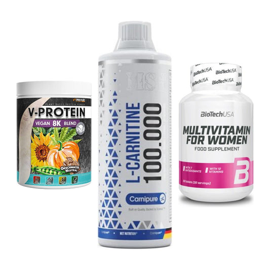 Pflanzliches Set: ProFuel V-Prote + MST L-Carnitine + BioTech Multivi – alle enthaltenen Artikel