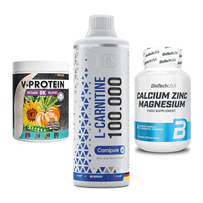 Pflanzliches Set: ProFuel V-Prote + MST L-Carnitine + BioTech Calcium – alle enthaltenen Artikel