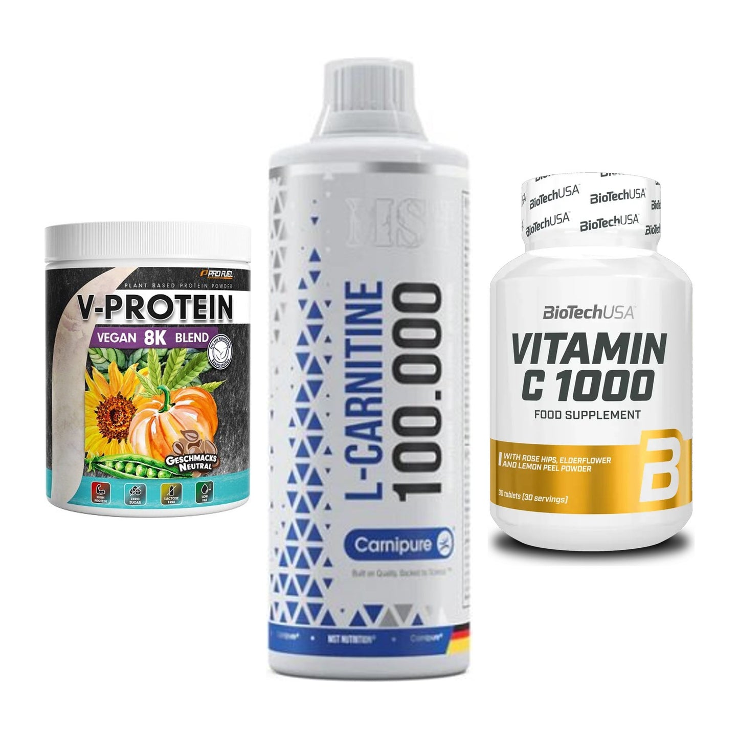 Pflanzliches Set: ProFuel V-Prote + MST L-Carnitine + BioTech Vitamin – alle enthaltenen Artikel