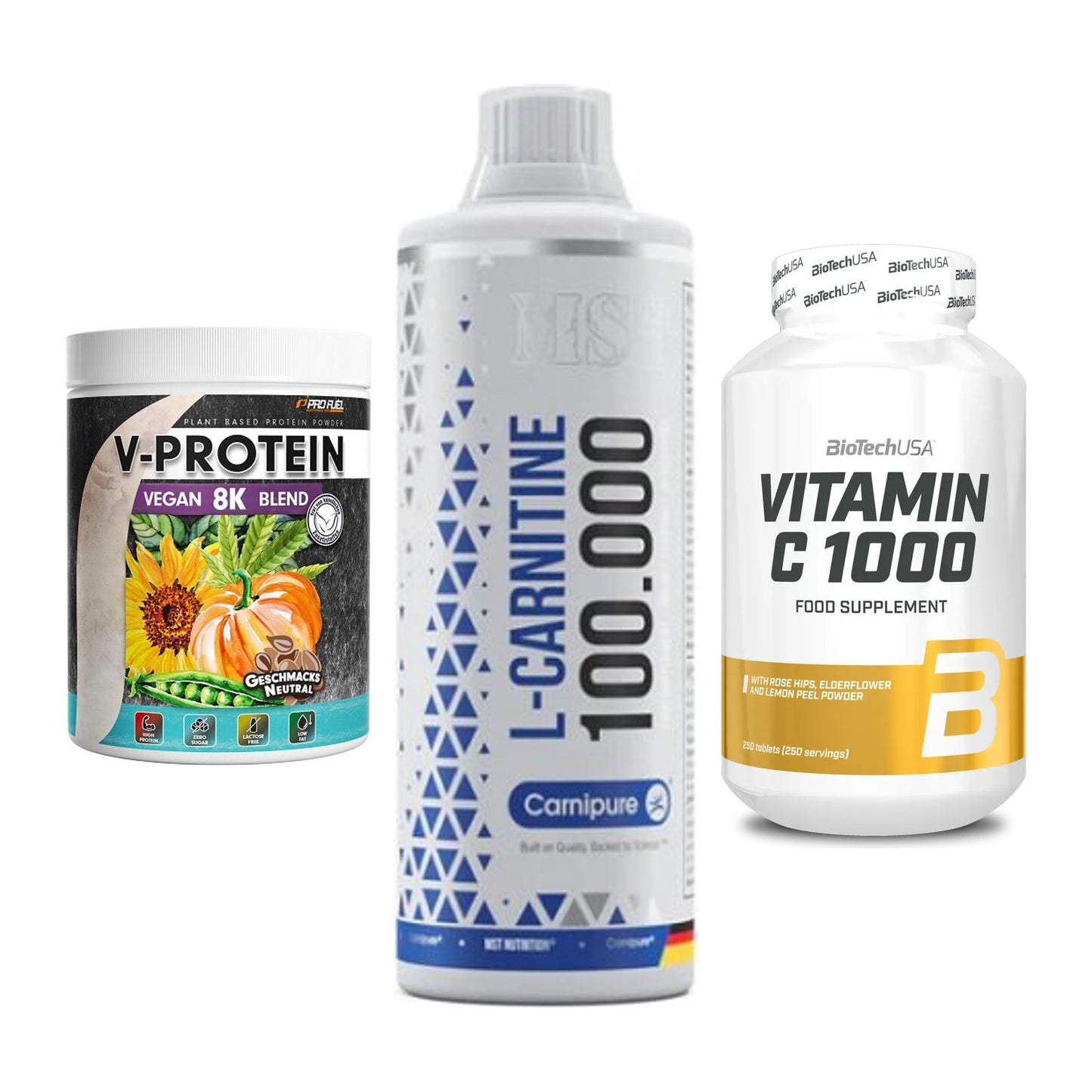 Pflanzliches Set: ProFuel V-Prote + MST L-Carnitine + BioTech Vitamin – alle enthaltenen Artikel