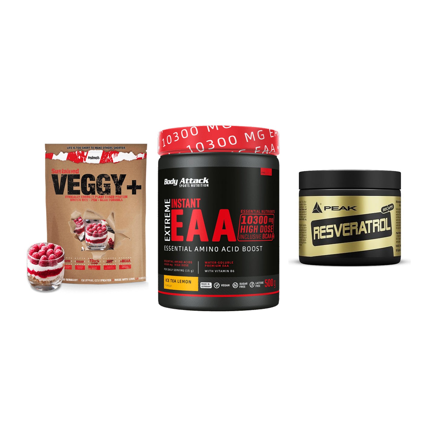 Pflanzliches Set: Sinob VEGGY + Body Attack + Peak Resveratro – alle enthaltenen Artikel