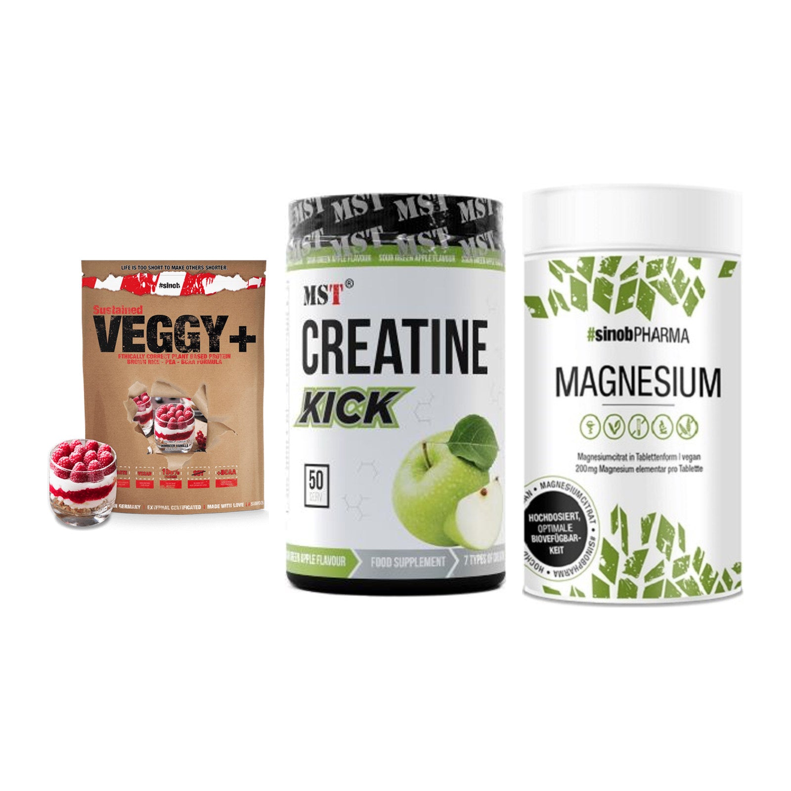 Pflanzliches Set: Sinob VEGGY + MST Creatine + Sinob Magnesium – alle enthaltenen Artikel