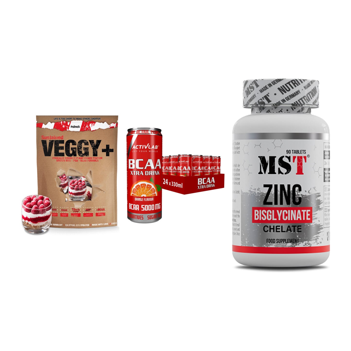 Pflanzliches Set: Sinob VEGGY + Activlab BCAA + MST Zinc – alle enthaltenen Artikel