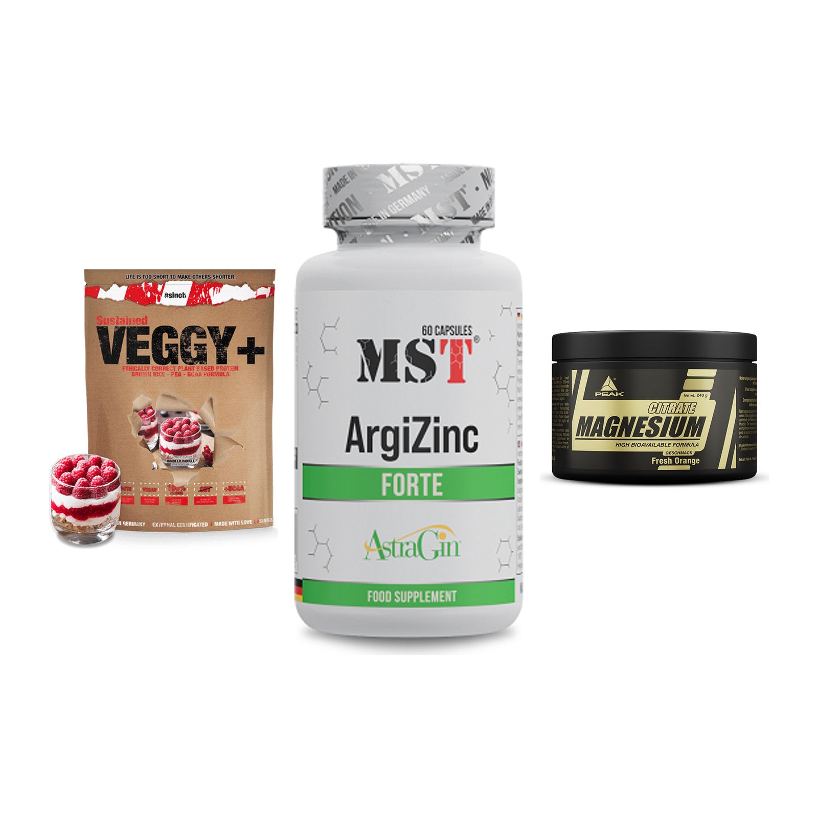 Pflanzliches Set: Sinob VEGGY + MST ArgiZinc + Peak Magnesium – alle enthaltenen Artikel