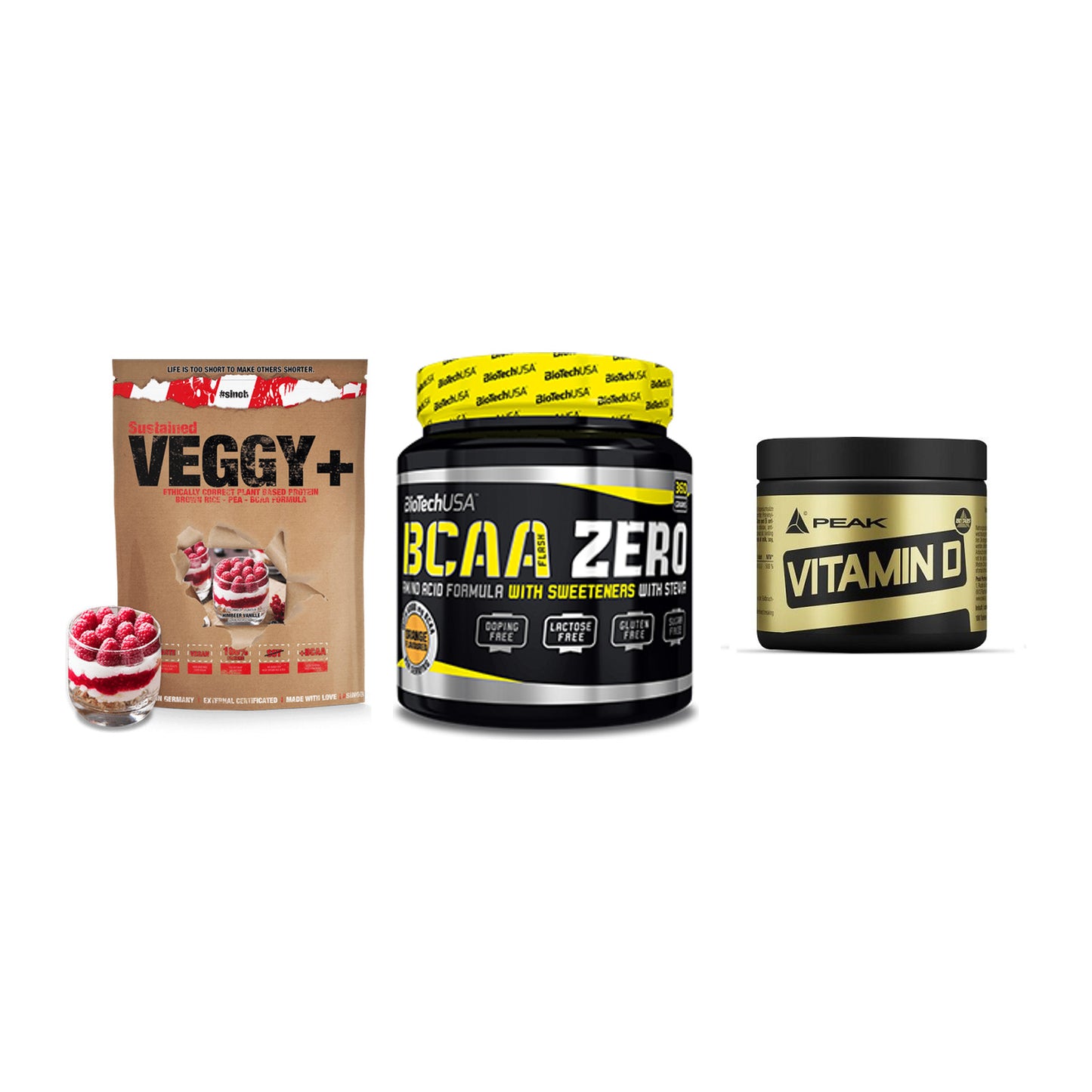 Pflanzliches Set: Sinob VEGGY + BioTech BCAA + Peak Vitamin D – alle enthaltenen Artikel