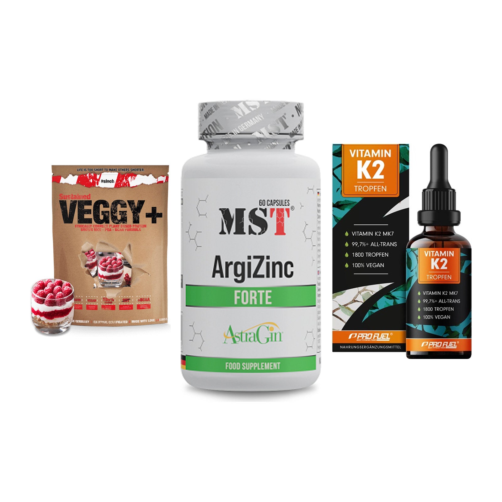 Pflanzliches Set: Sinob VEGGY + MST ArgiZinc + ProFuel Vitamin – alle enthaltenen Artikel
