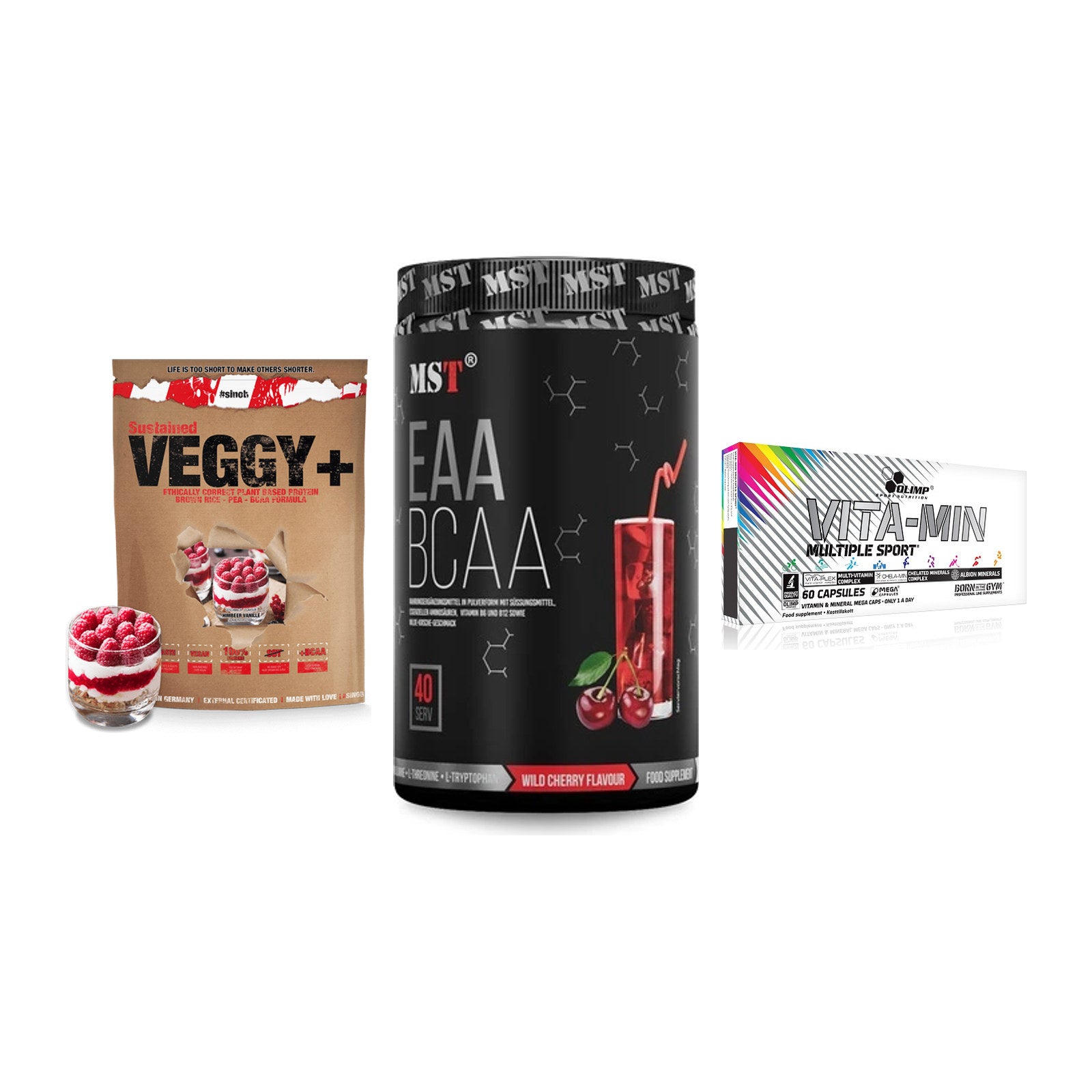 Pflanzliches Set: Sinob VEGGY + MST EAA & BCAA + Olimp Vita-Min – alle enthaltenen Artikel