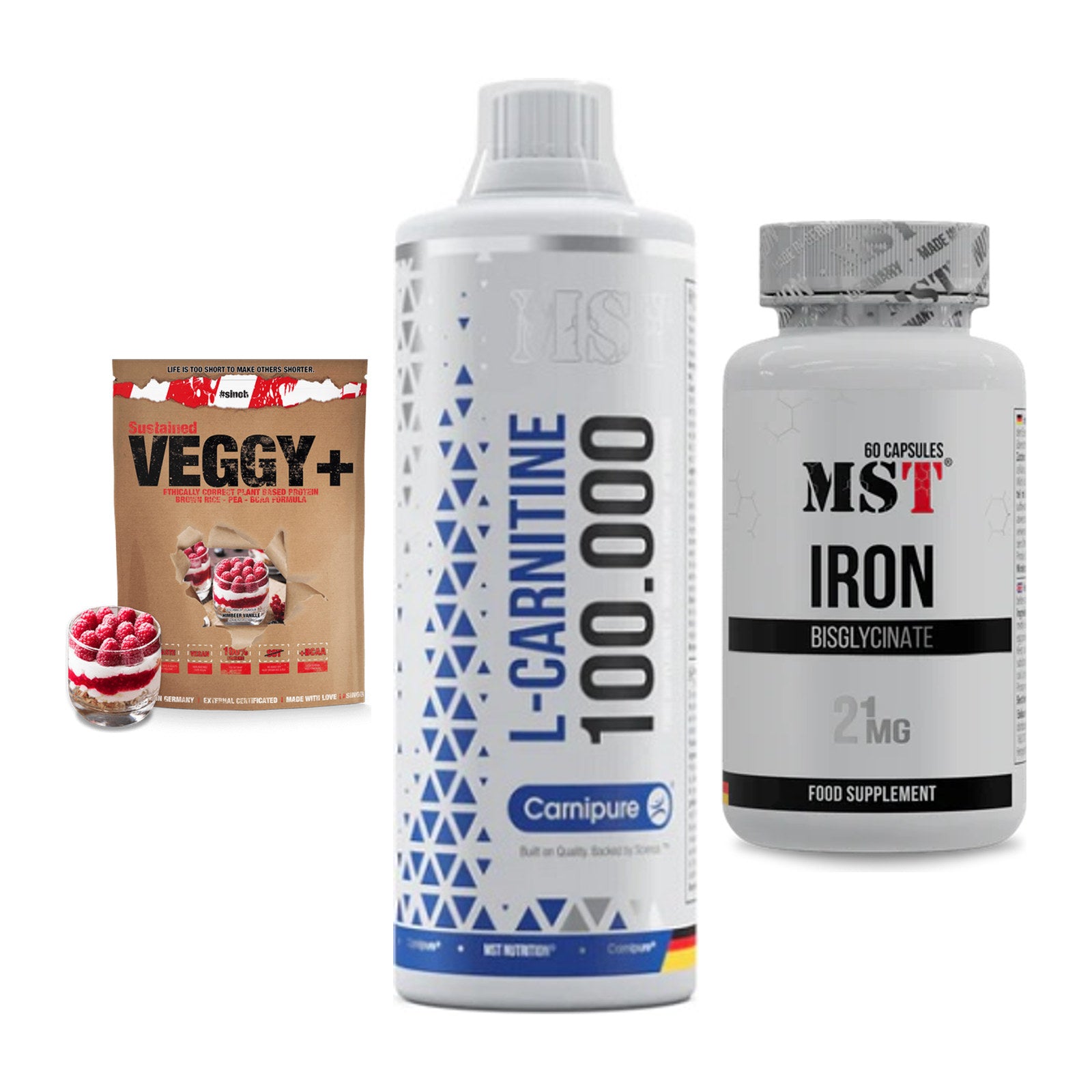 Pflanzliches Set: Sinob VEGGY + MST L-Carnitine + MST Iron – alle enthaltenen Artikel