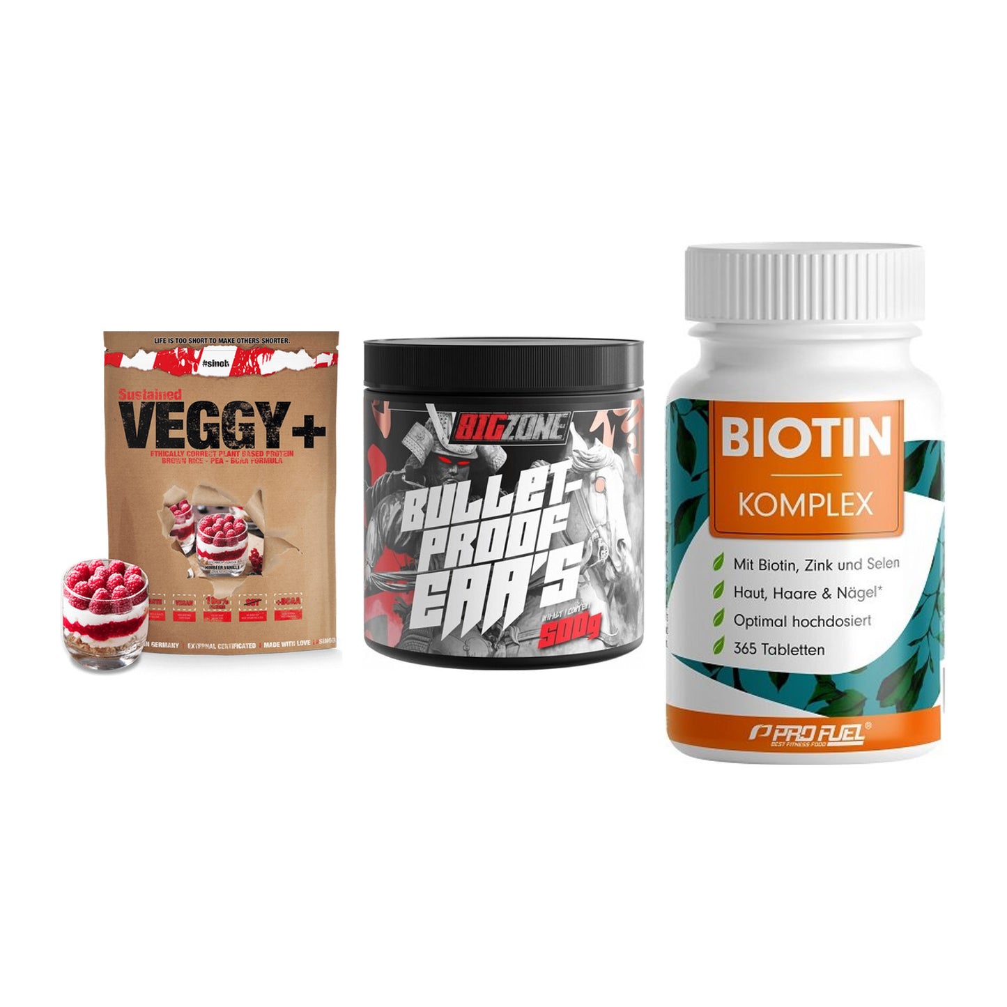 Pflanzliches Set: Sinob VEGGY + Big Zone + ProFuel BIOTIN – alle enthaltenen Artikel
