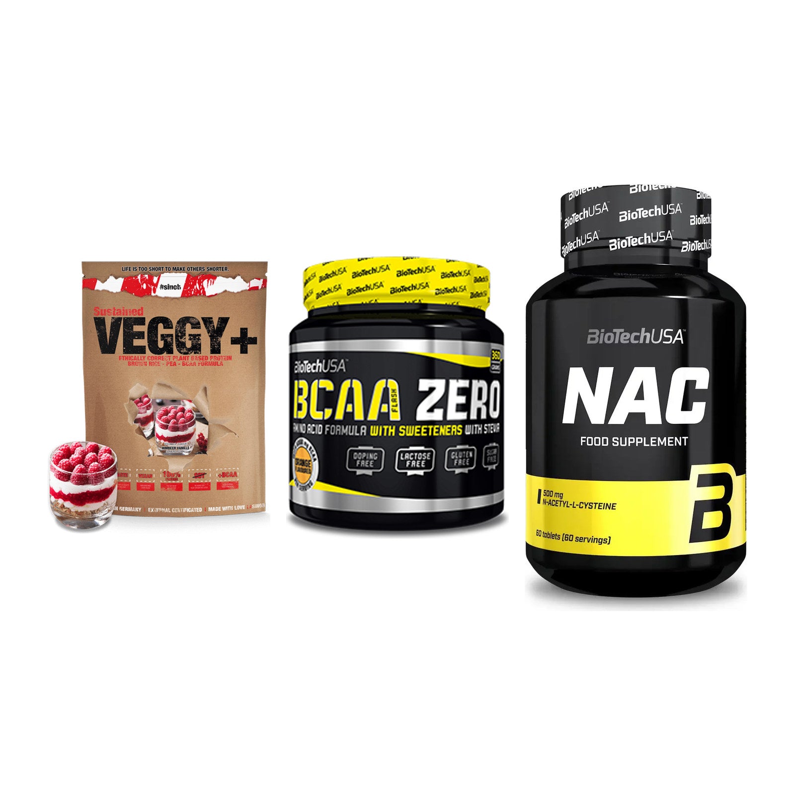 Pflanzliches Set: Sinob VEGGY + BioTech BCAA + BioTech NAC – alle enthaltenen Artikel