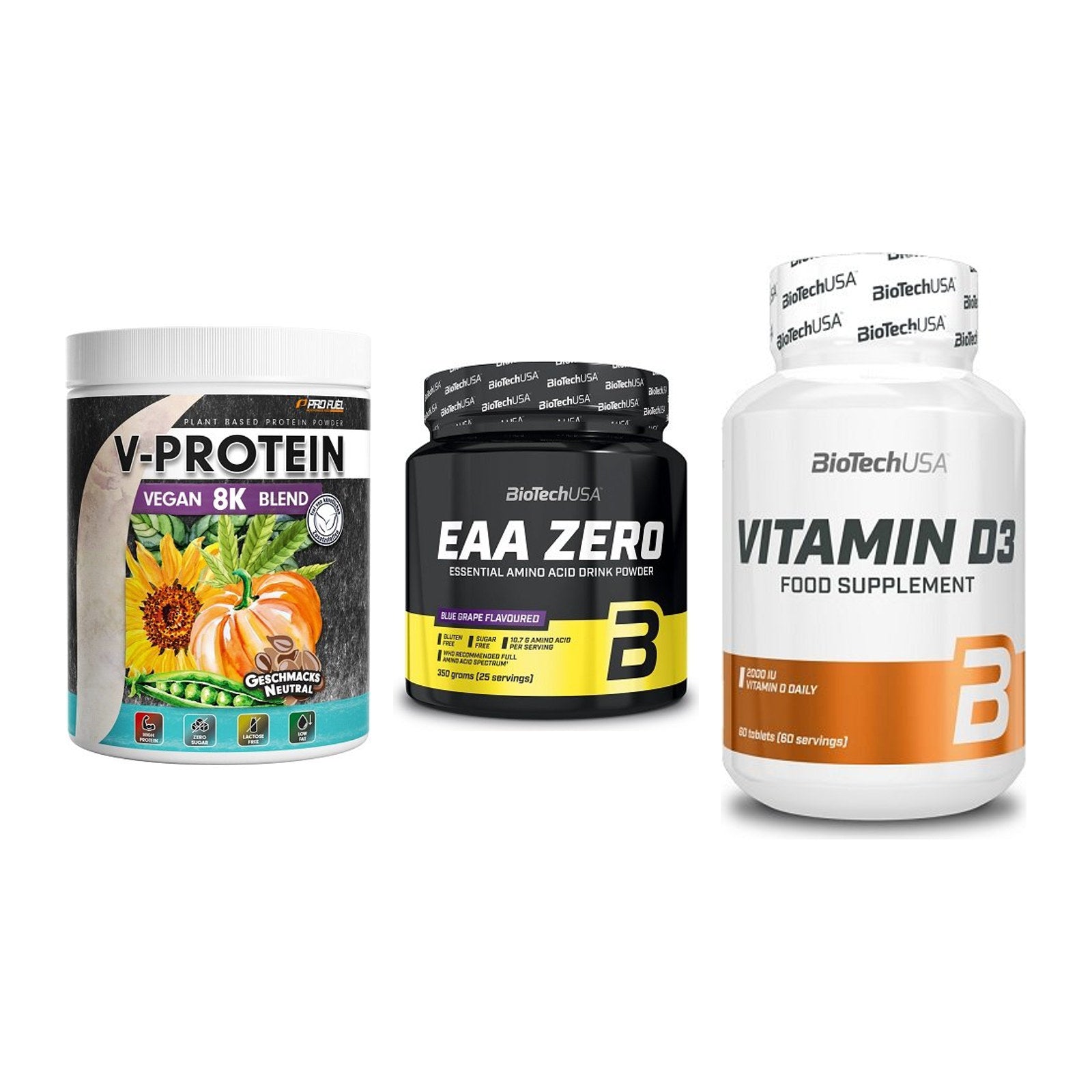Pflanzliches Set: ProFuel V-Prote + BioTech EAA + BioTech Vitamin – alle enthaltenen Artikel