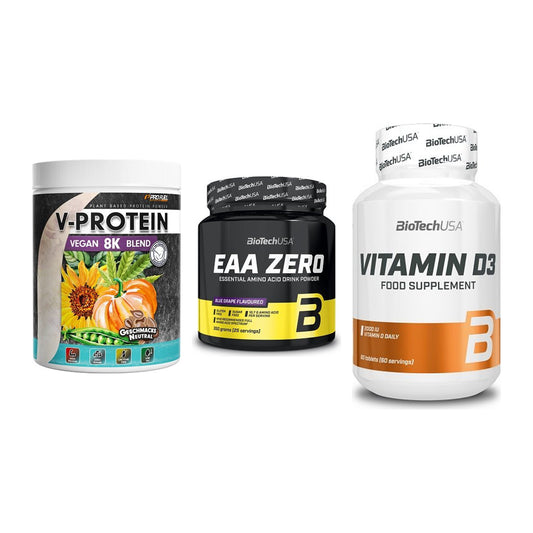 Pflanzliches Set: ProFuel V-Prote + BioTech EAA + BioTech Vitamin – alle enthaltenen Artikel