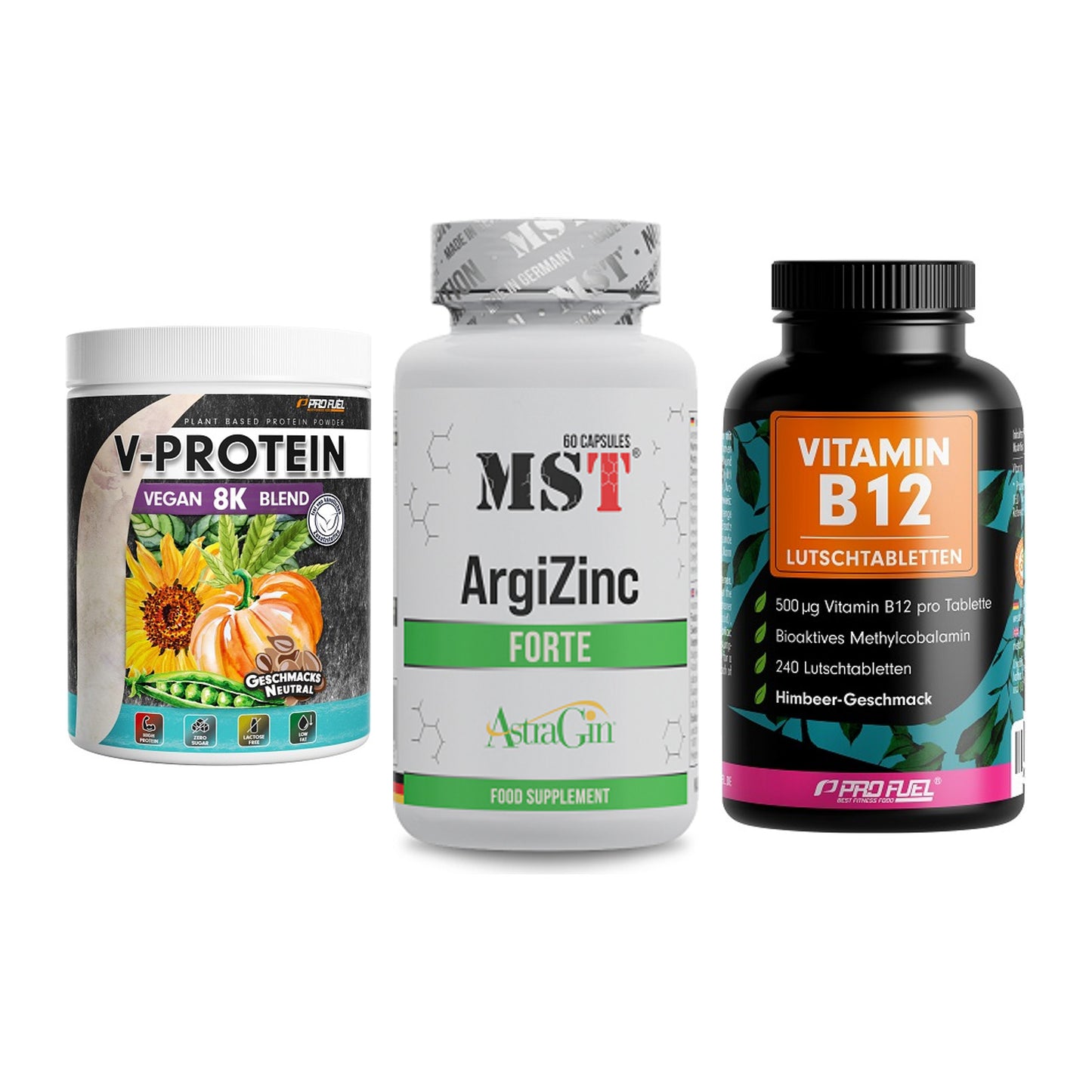 Pflanzliches Set: ProFuel V-Prote + MST ArgiZinc + ProFuel Vitamin – alle enthaltenen Artikel