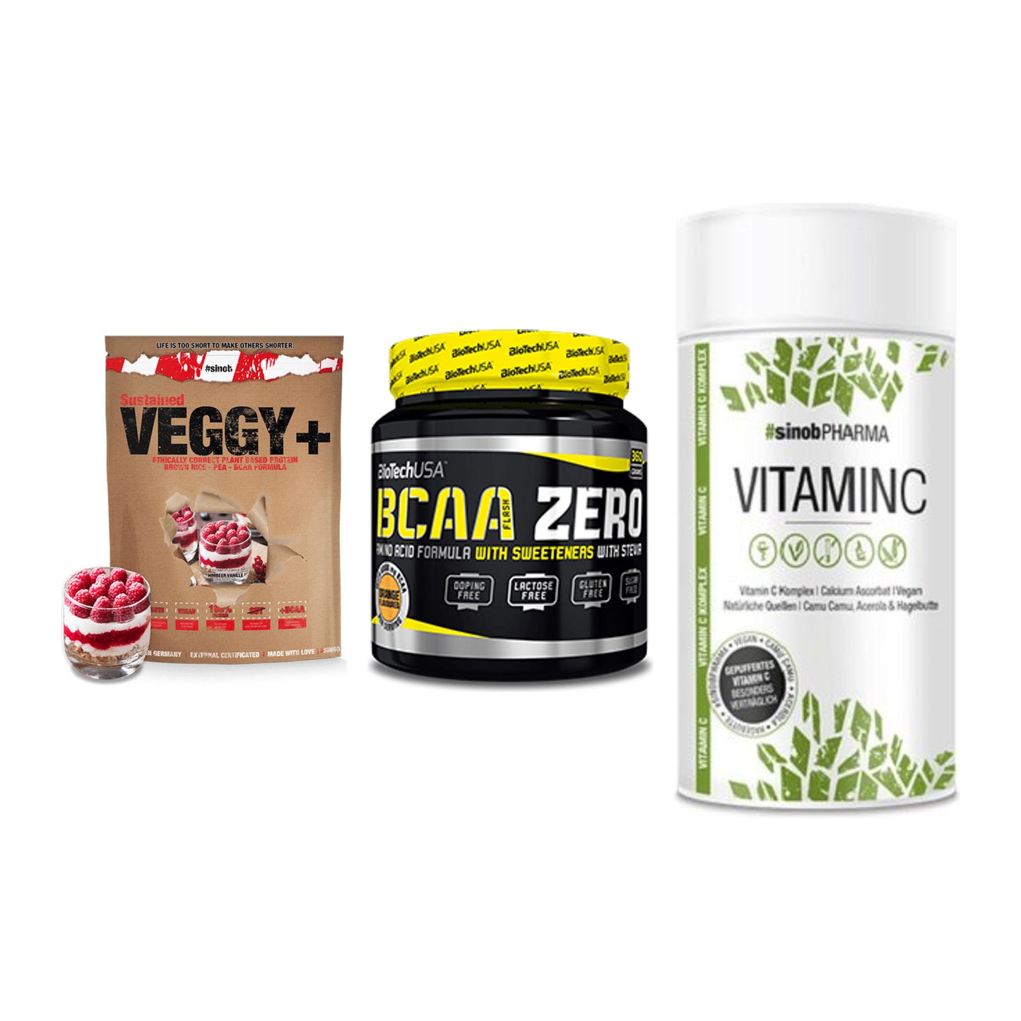 Pflanzliches Set: Sinob VEGGY + BioTech BCAA + Sinob Vitamin C – alle enthaltenen Artikel