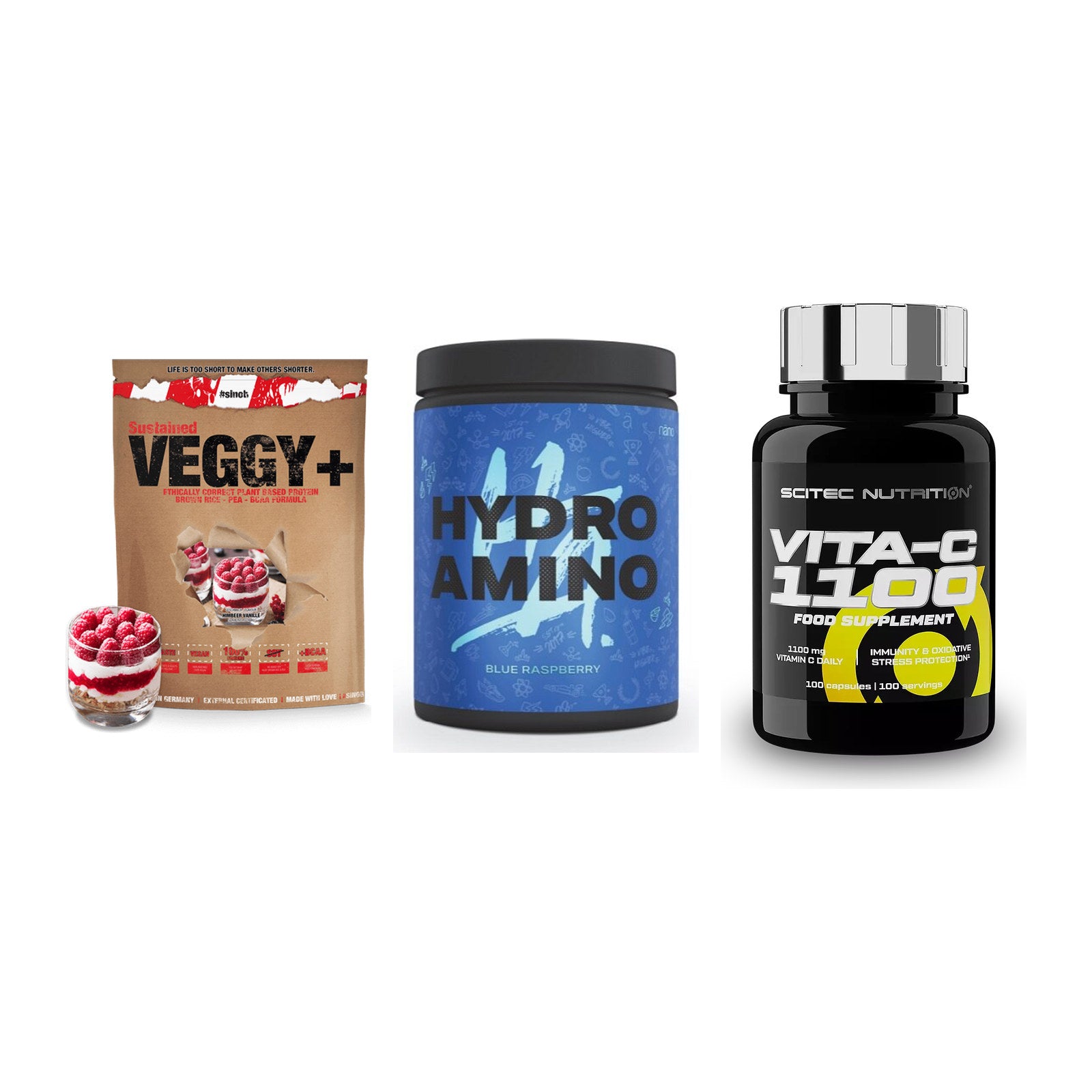 Pflanzliches Set: Sinob VEGGY + Nanosupps Hydro + Scitec Vitamin – alle enthaltenen Artikel