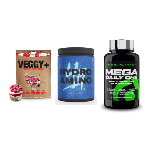 Pflanzliches Set: Sinob VEGGY + Nanosupps Hydro + Scitec Mega – alle enthaltenen Artikel