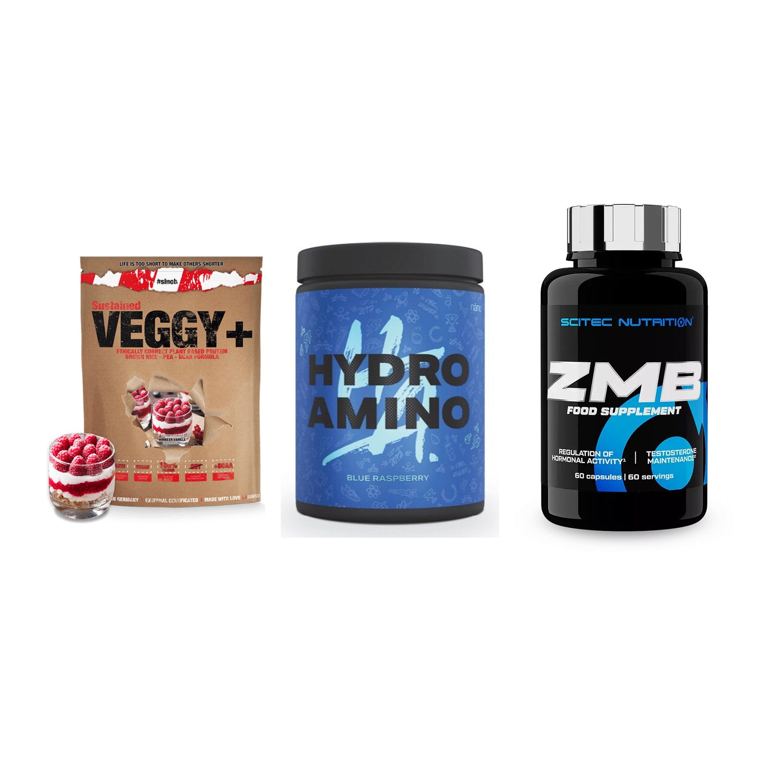 Pflanzliches Set: Sinob VEGGY + Nanosupps Hydro + Scitec ZMB – alle enthaltenen Artikel