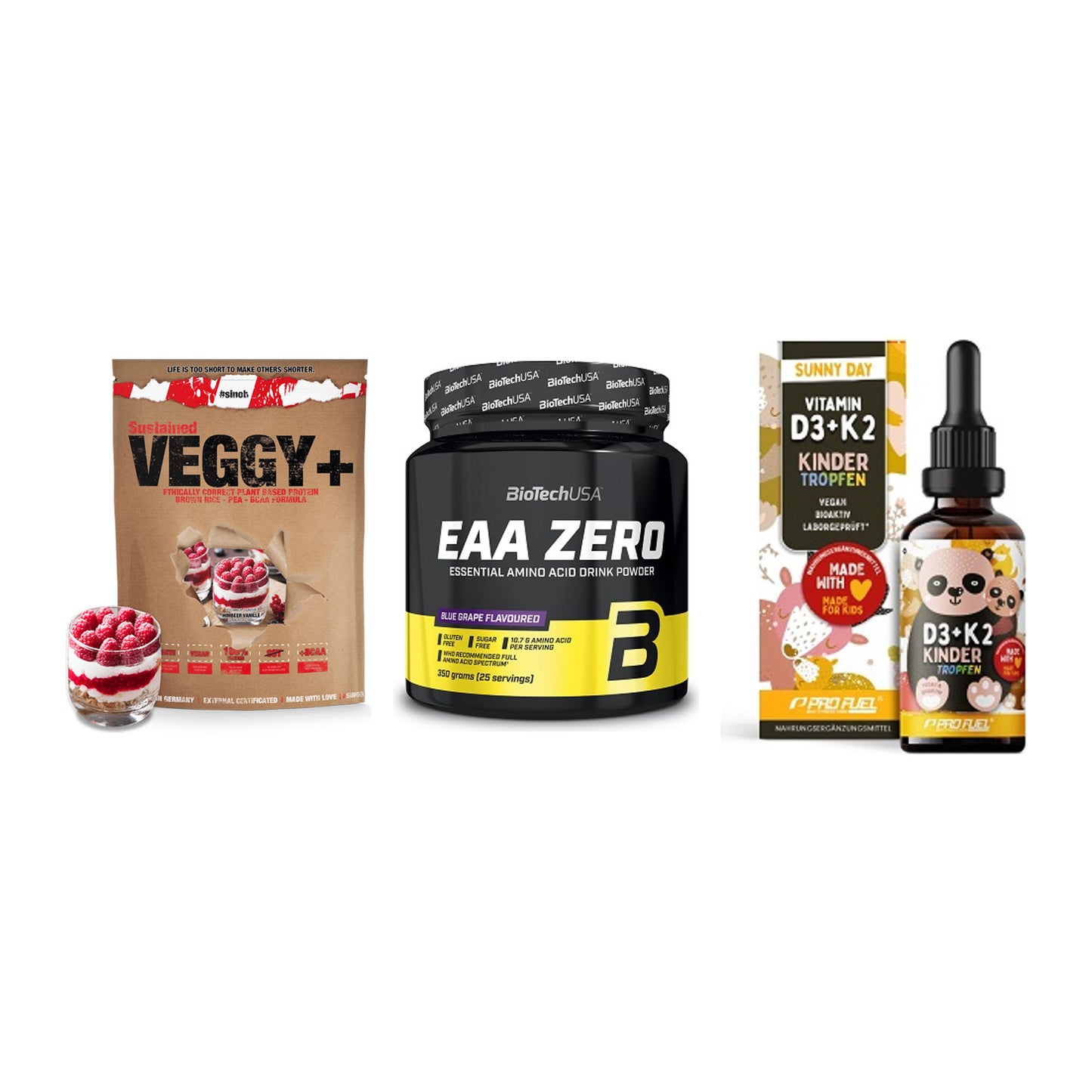 Pflanzliches Set: Sinob VEGGY + BioTech EAA + ProFuel VITAMIN – alle enthaltenen Artikel