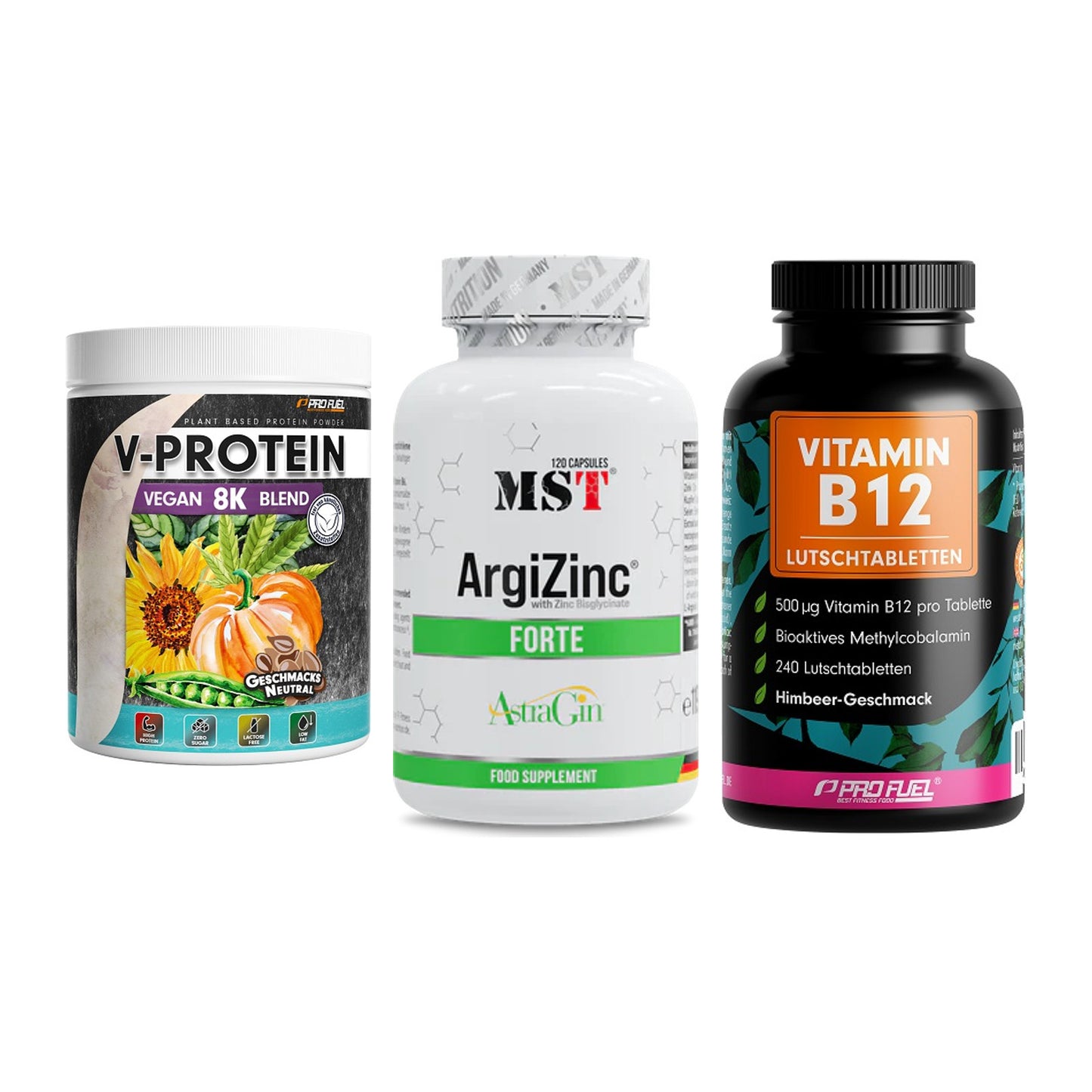 Pflanzliches Set: ProFuel V-Prote + MST ArgiZinc + ProFuel Vitamin – alle enthaltenen Artikel