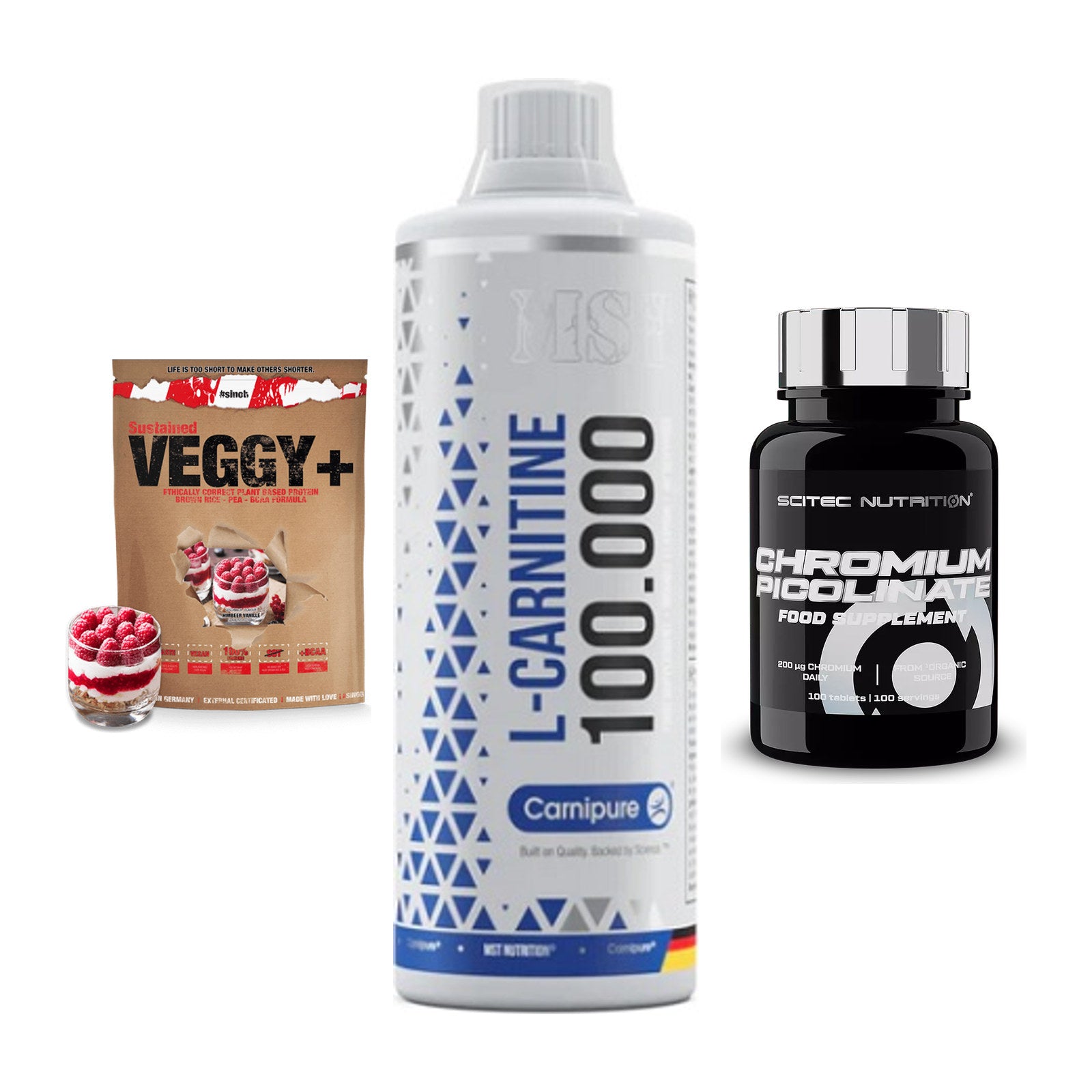 Pflanzliches Set: Sinob VEGGY + MST L-Carnitine + Scitec Chromium – alle enthaltenen Artikel