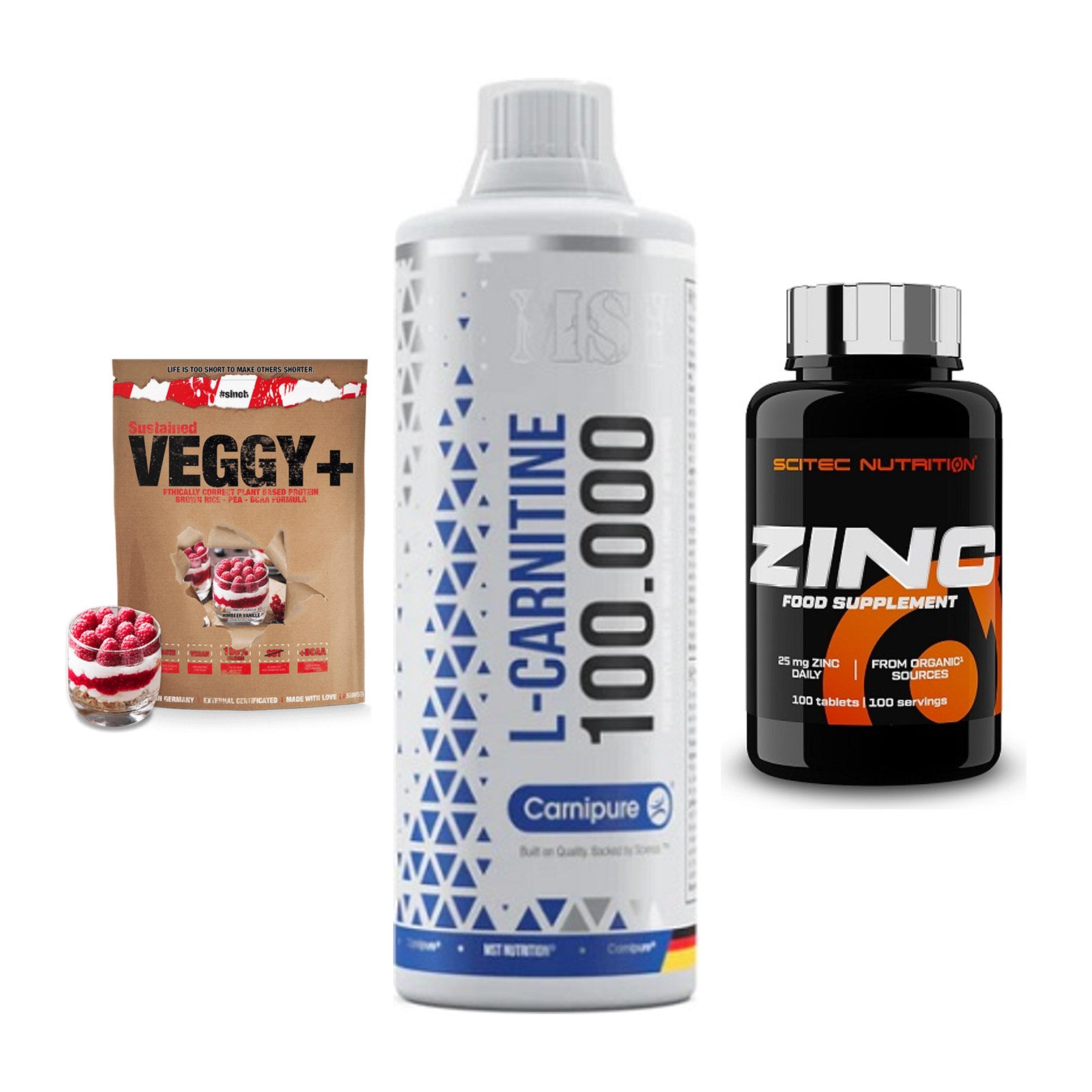 Pflanzliches Set: Sinob VEGGY + MST L-Carnitine + Scitec Zinc – alle enthaltenen Artikel