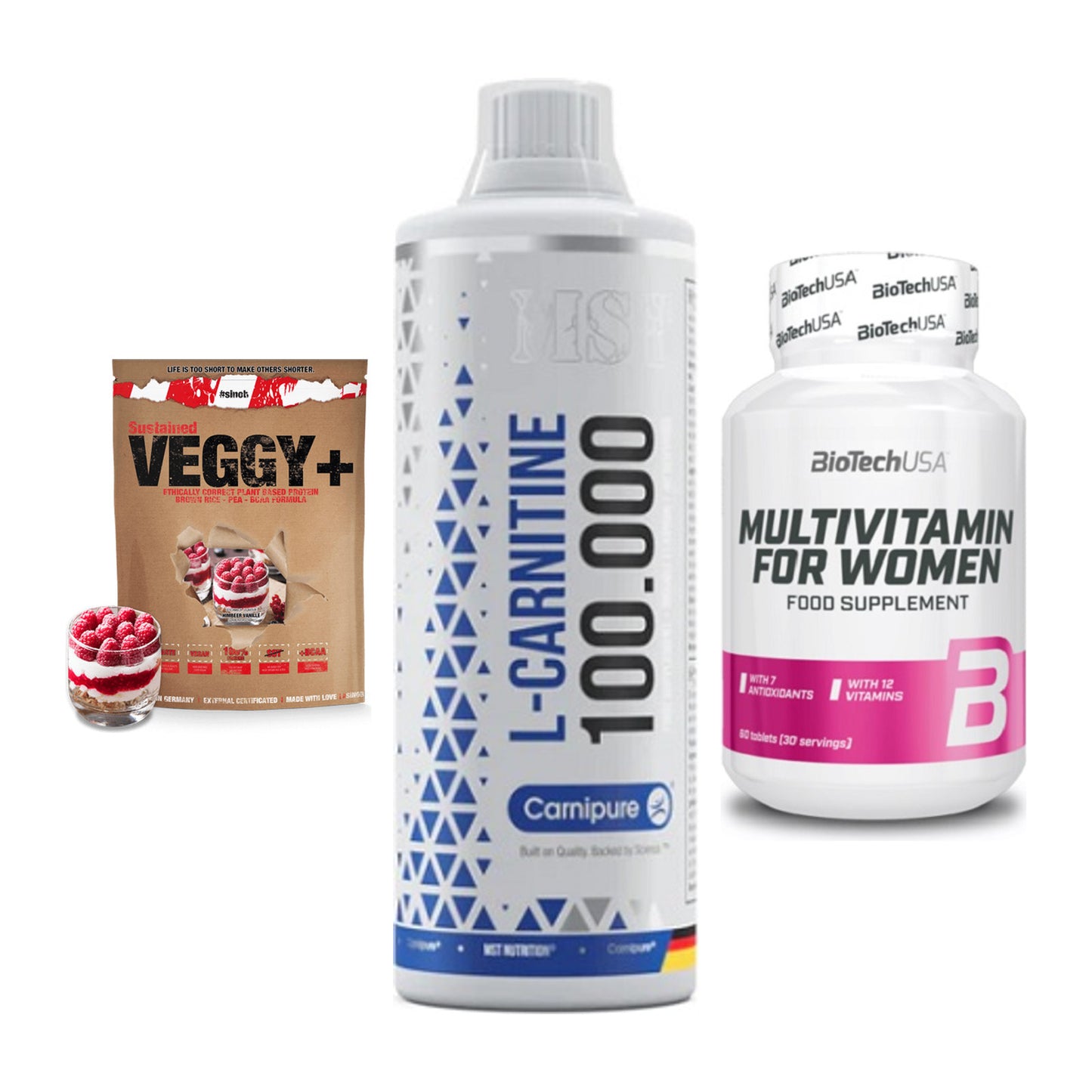 Pflanzliches Set: Sinob VEGGY + MST L-Carnitine + BioTech Multivi – alle enthaltenen Artikel