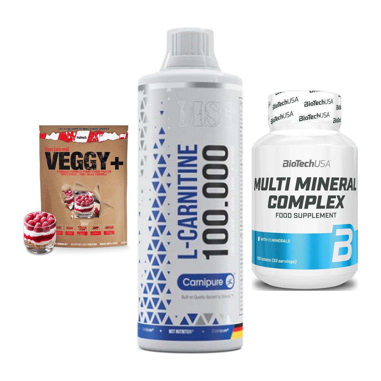 Pflanzliches Set: Sinob VEGGY + MST L-Carnitine + BioTech Multi – alle enthaltenen Artikel