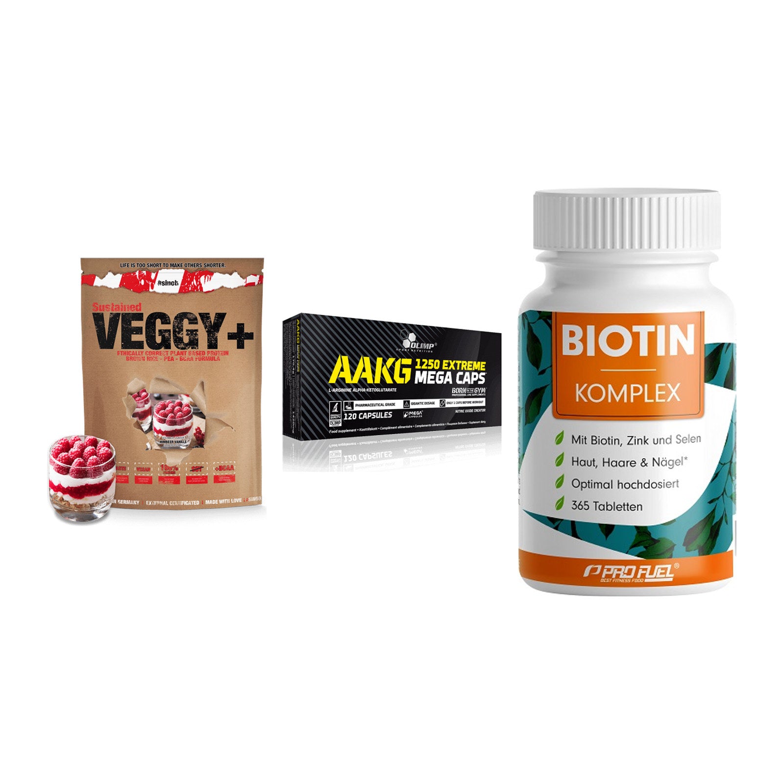 Pflanzliches Set: Sinob VEGGY + Olimp AAKG + ProFuel BIOTIN – alle enthaltenen Artikel
