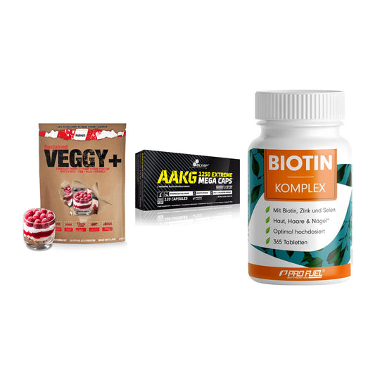 Pflanzliches Set: Sinob VEGGY + Olimp AAKG + ProFuel BIOTIN – alle enthaltenen Artikel