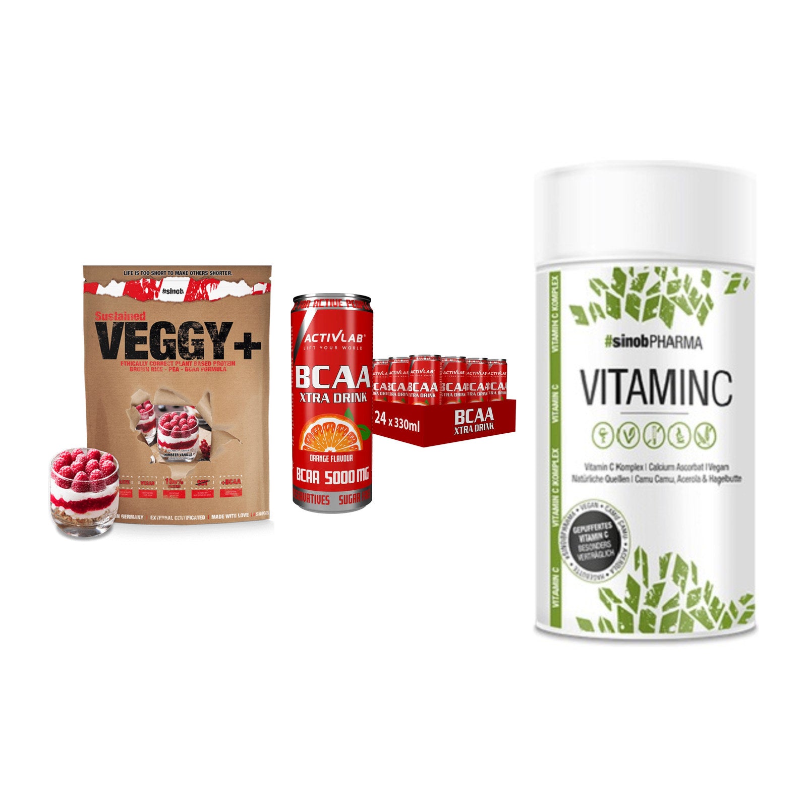 Pflanzliches Set: Sinob VEGGY + Activlab BCAA + Sinob Vitamin C – alle enthaltenen Artikel