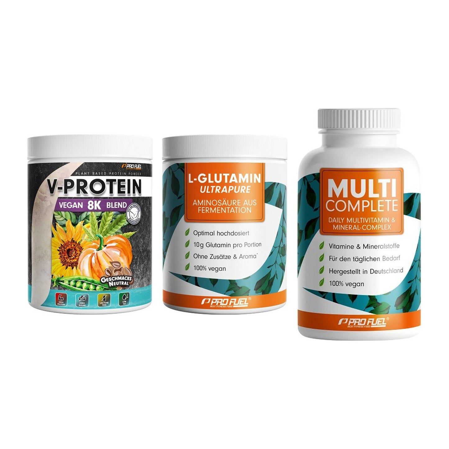 ProFuel Pflanzliches Set: V-Protein + Glutamin + MULTI COMPLE – alle enthaltenen Artikel