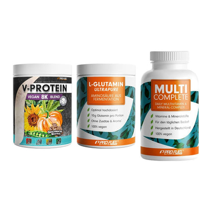 ProFuel Pflanzliches Set: V-Protein + Glutamin + MULTI COMPLE – alle enthaltenen Artikel