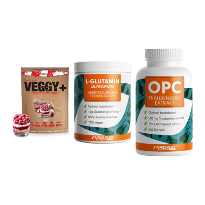 Pflanzliches Set: Sinob VEGGY + ProFuel Glutami + ProFuel OPC – alle enthaltenen Artikel