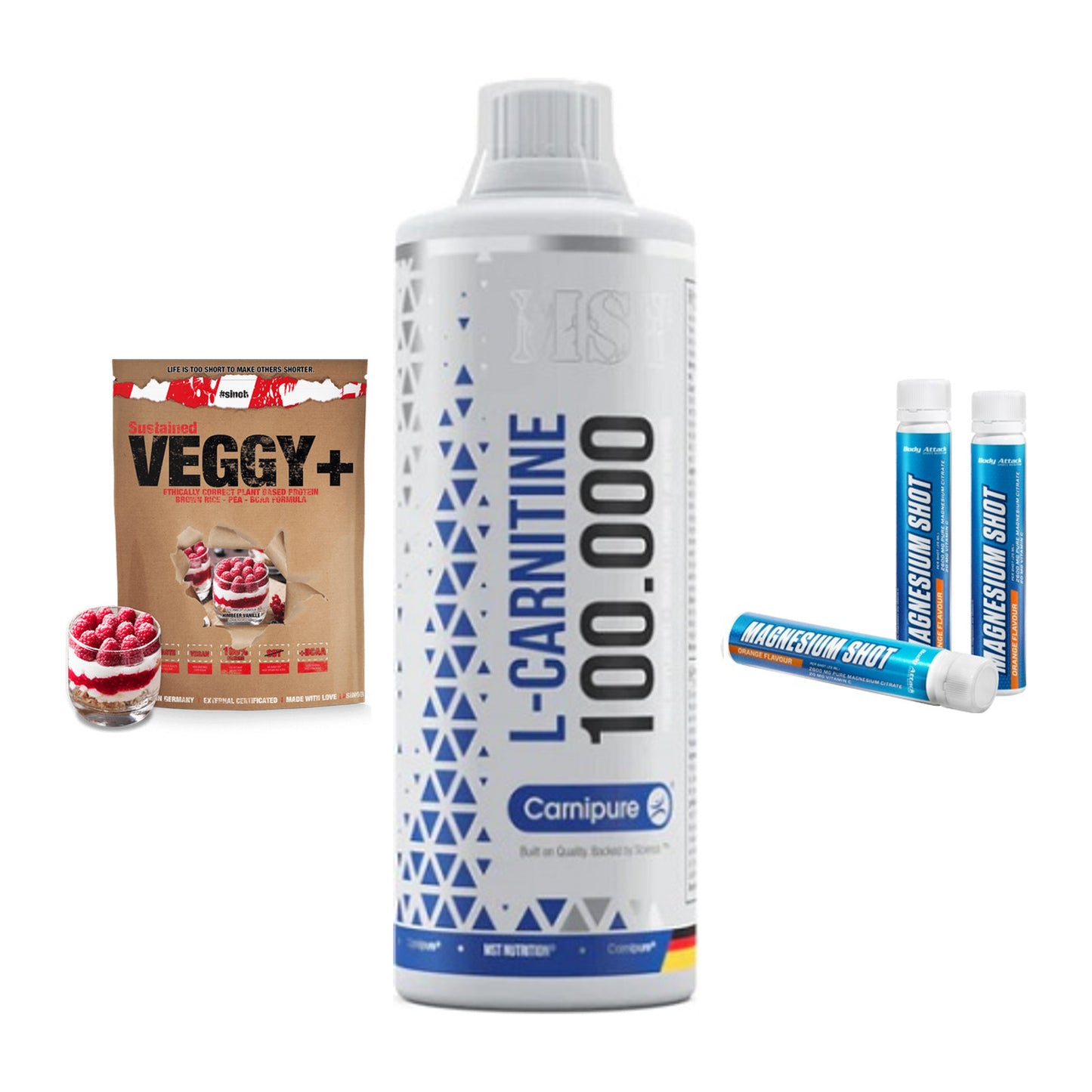 Pflanzliches Set: Sinob VEGGY + MST L-Carnitine + Body Attack – alle enthaltenen Artikel