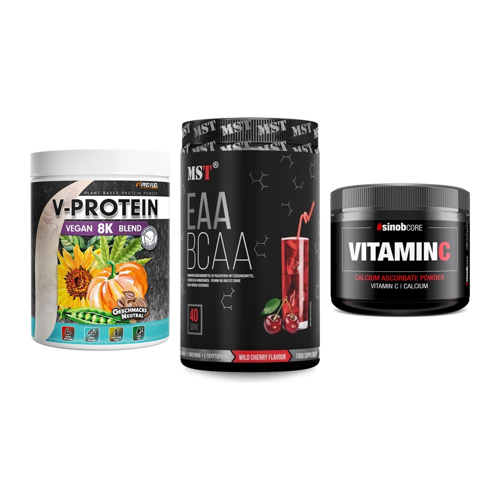 Pflanzliches Set: ProFuel V-Prote + MST EAA & BCAA + Sinob Vitamin C – alle enthaltenen Artikel