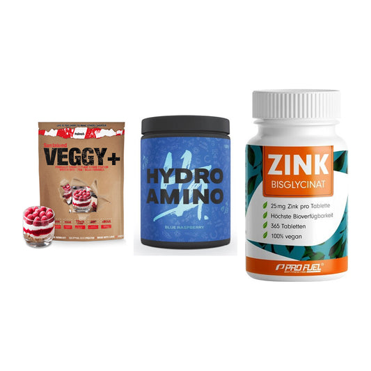 Pflanzliches Set: Sinob VEGGY + Nanosupps Hydro + ProFuel Zink – alle enthaltenen Artikel