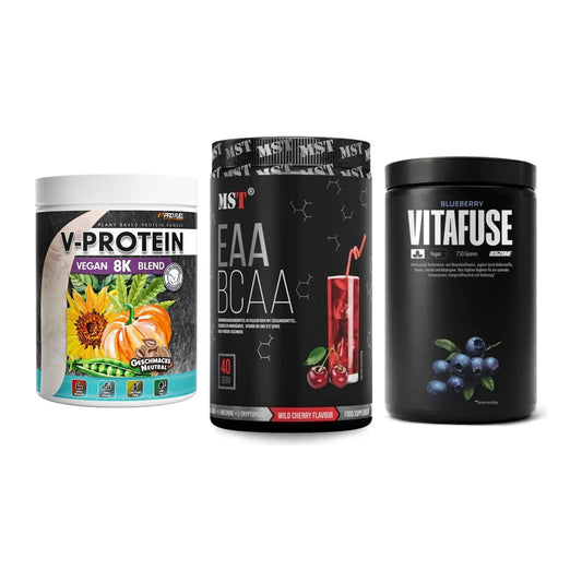 Pflanzliches Set: ProFuel V-Prote + MST EAA & BCAA + Big Zone – alle enthaltenen Artikel