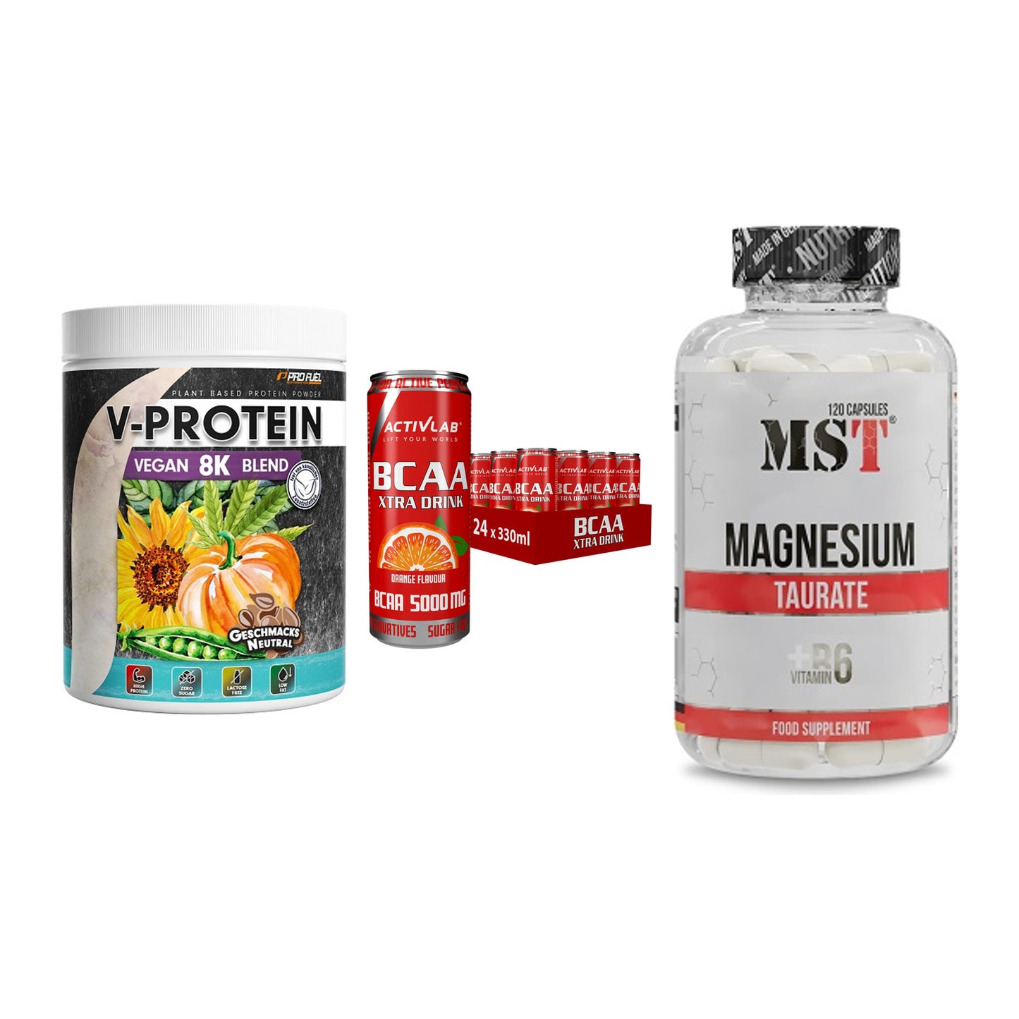 Pflanzliches Set: ProFuel V-Prote + Activlab BCAA + MST Magnesium – alle enthaltenen Artikel