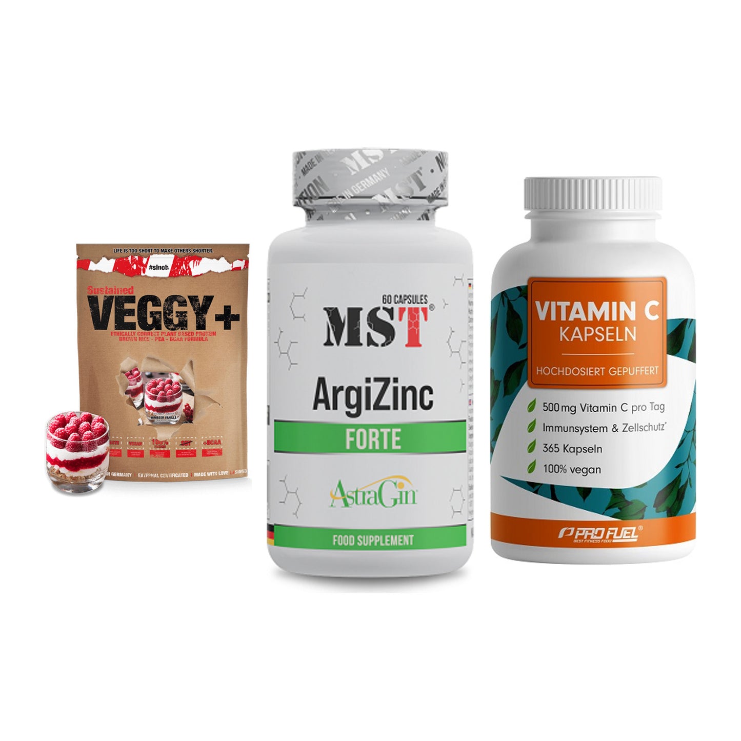 Pflanzliches Set: Sinob VEGGY + MST ArgiZinc + ProFuel Vitamin – alle enthaltenen Artikel