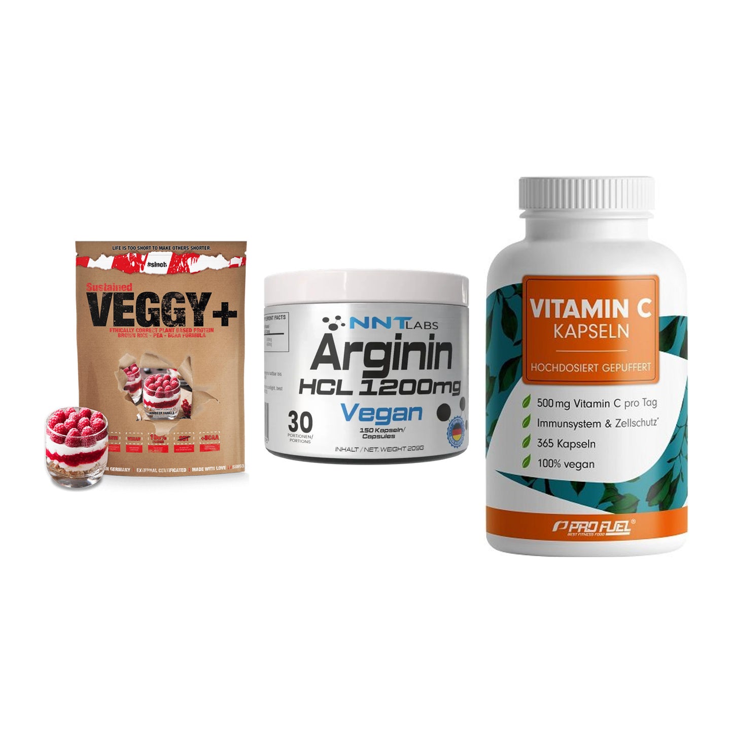 Pflanzliches Set: Sinob VEGGY + NNT Arginin HCL + ProFuel Vitamin – alle enthaltenen Artikel
