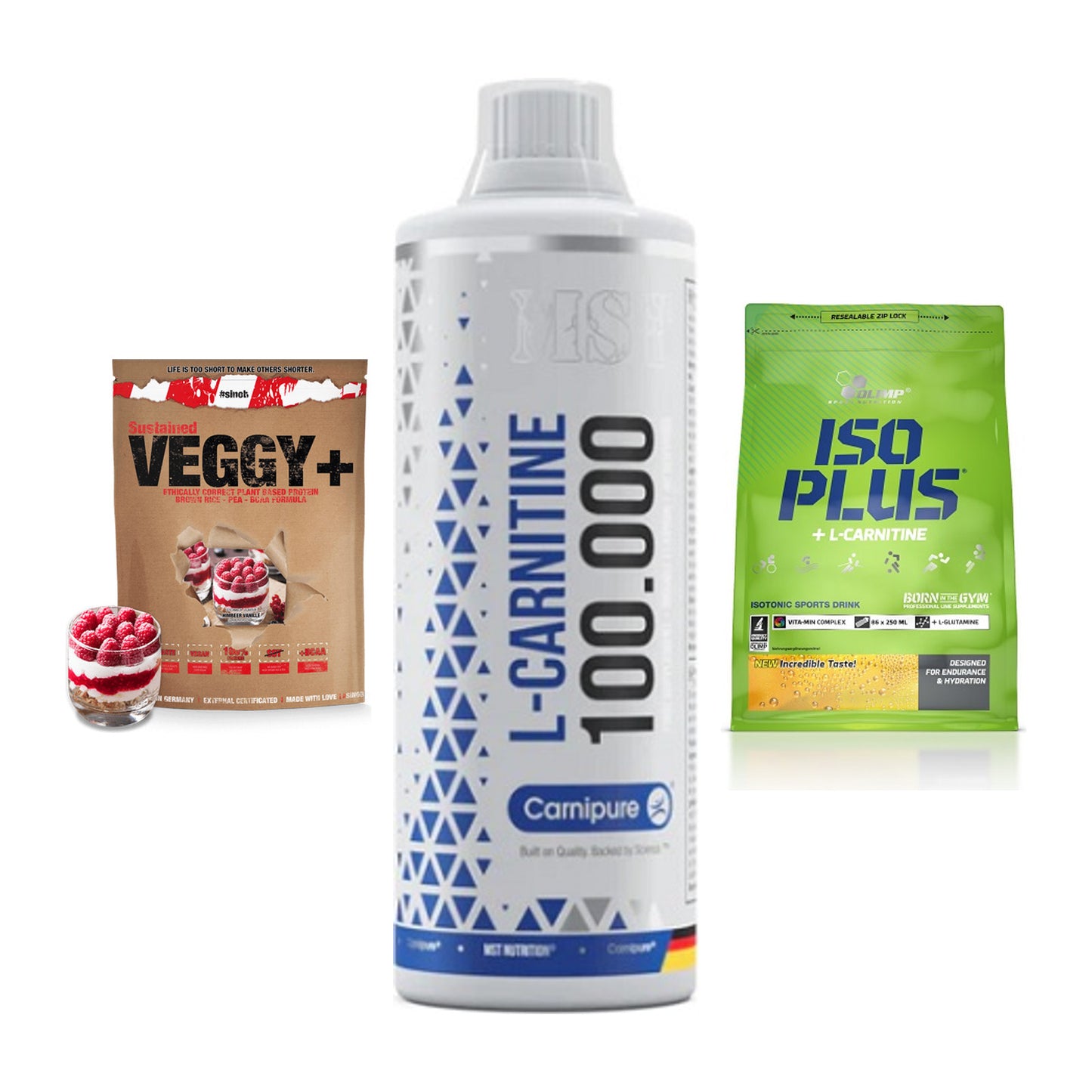 Pflanzliches Set: Sinob VEGGY + MST L-Carnitine + Olimp Iso Plus – alle enthaltenen Artikel