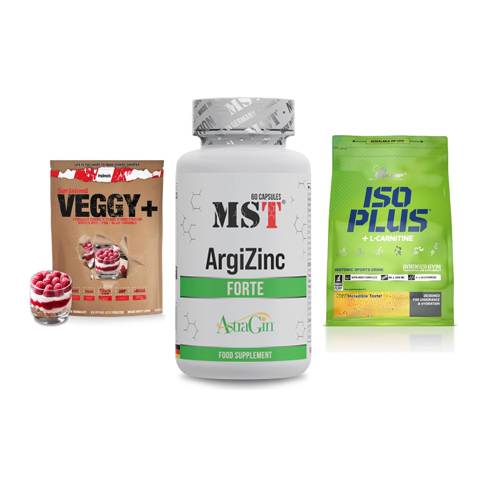 Pflanzliches Set: Sinob VEGGY + MST ArgiZinc + Olimp Iso Plus – alle enthaltenen Artikel