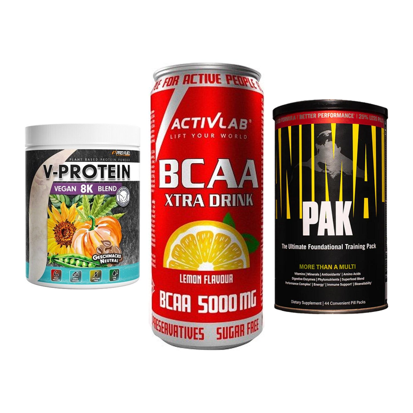 Pflanzliches Set: ProFuel V-Prote + Activlab BCAA + Universal – alle enthaltenen Artikel