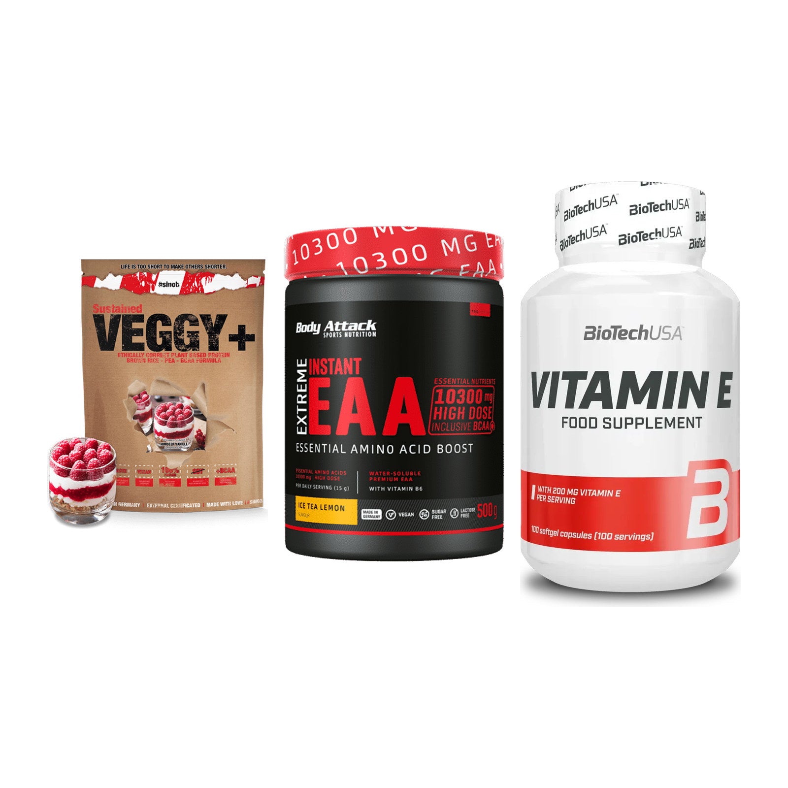 Pflanzliches Set: Sinob VEGGY + Body Attack + BioTech Vitamin – alle enthaltenen Artikel