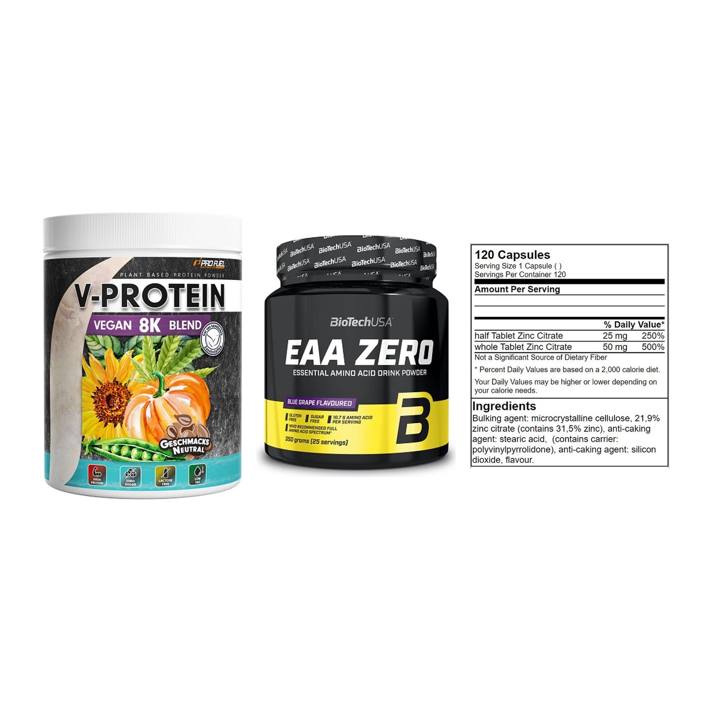 Pflanzliches Set: ProFuel V-Prote + BioTech EAA + GN Zinc Citrate – alle enthaltenen Artikel
