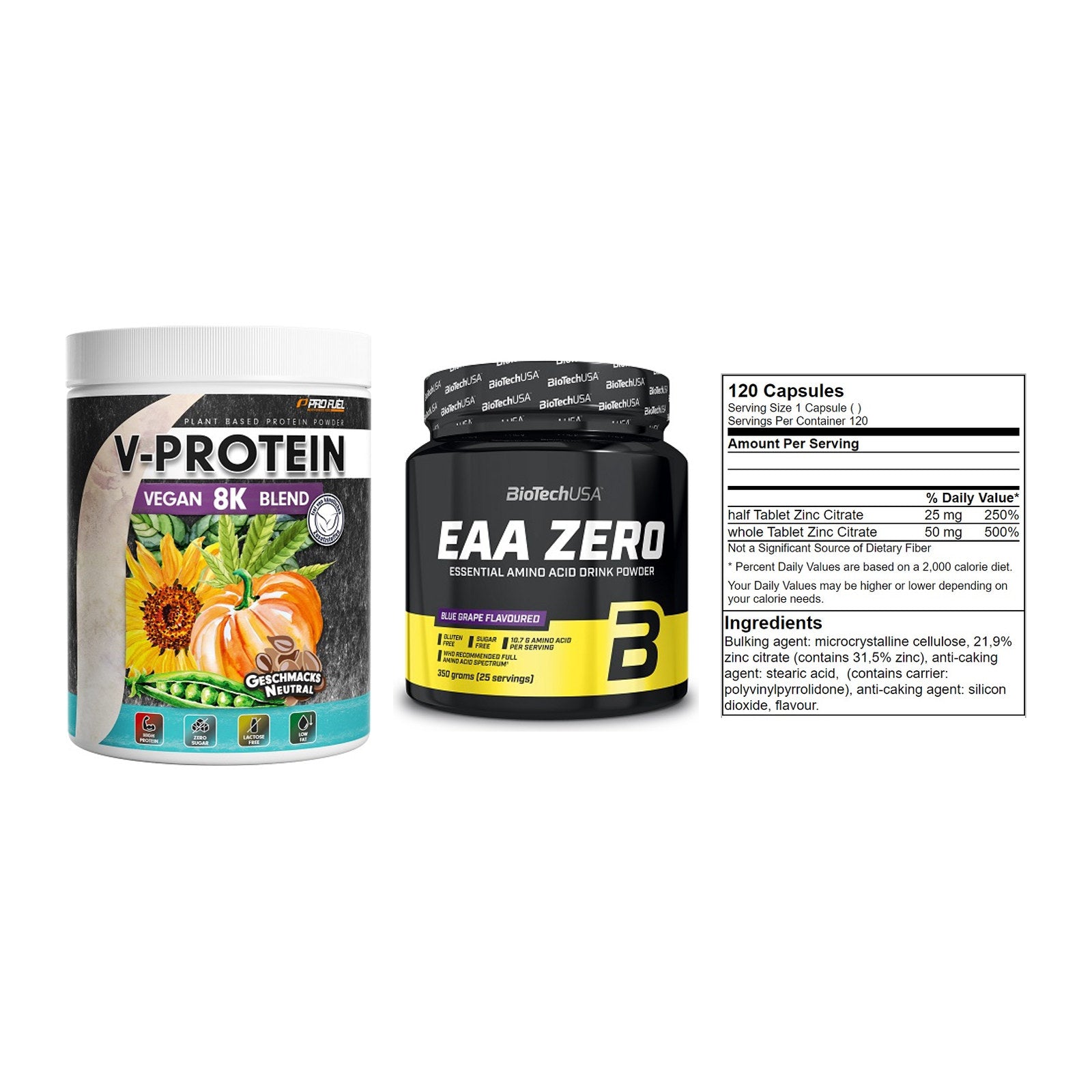 Pflanzliches Set: ProFuel V-Prote + BioTech EAA + GN Zinc Citrate – alle enthaltenen Artikel