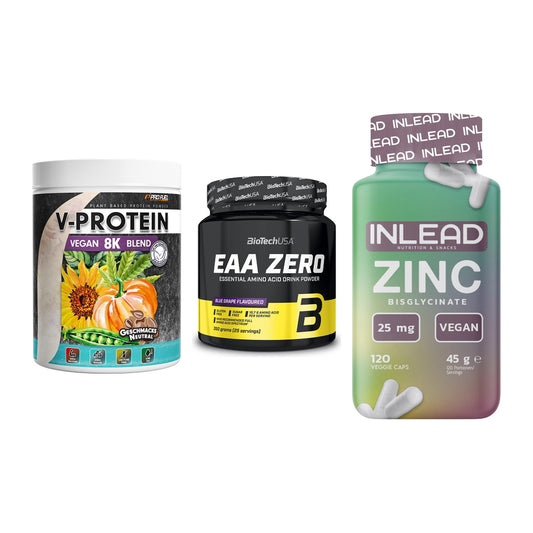 Pflanzliches Set: ProFuel V-Prote + BioTech EAA + INLEAD Zink – alle enthaltenen Artikel
