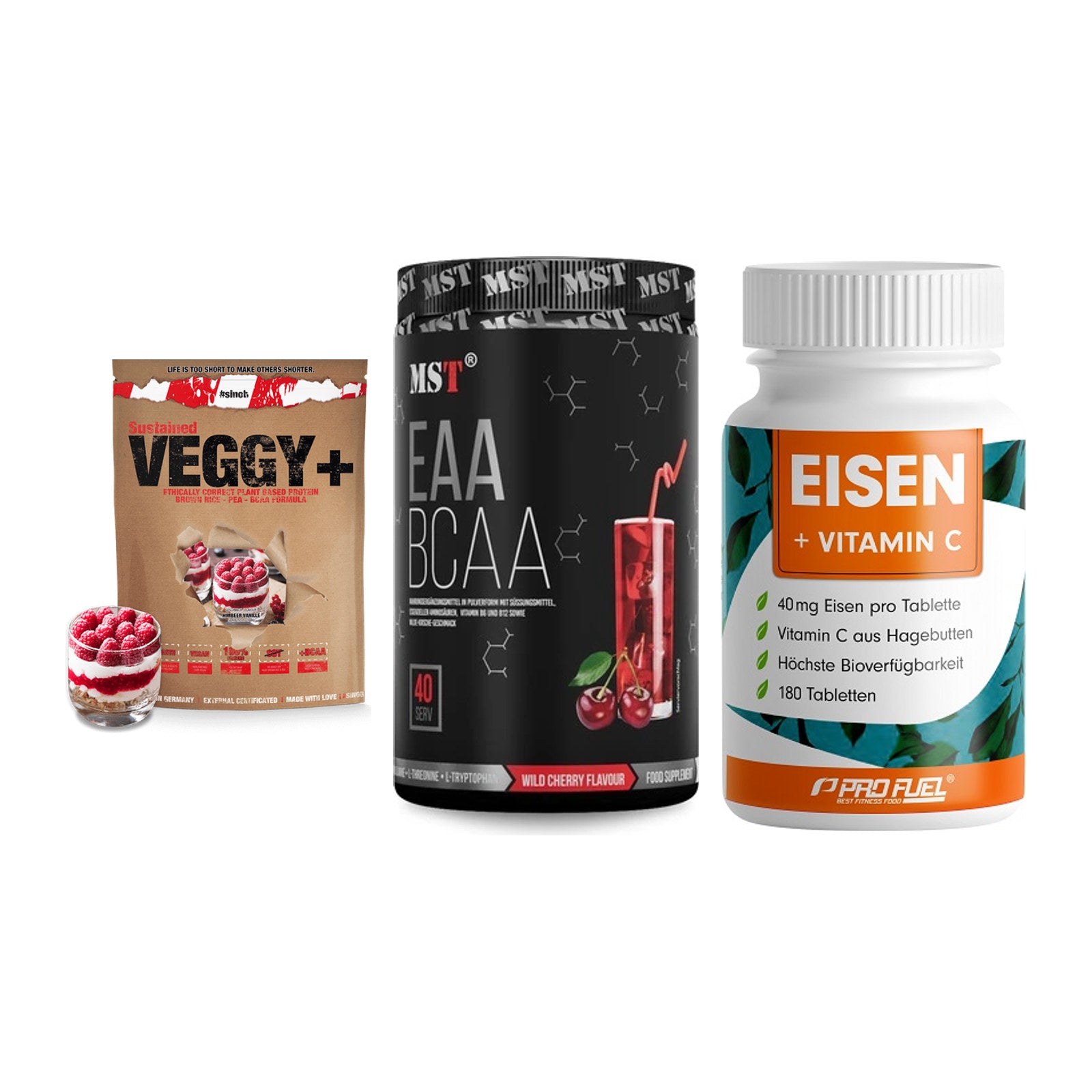 Pflanzliches Set: Sinob VEGGY + MST EAA & BCAA + ProFuel EISEN – alle enthaltenen Artikel