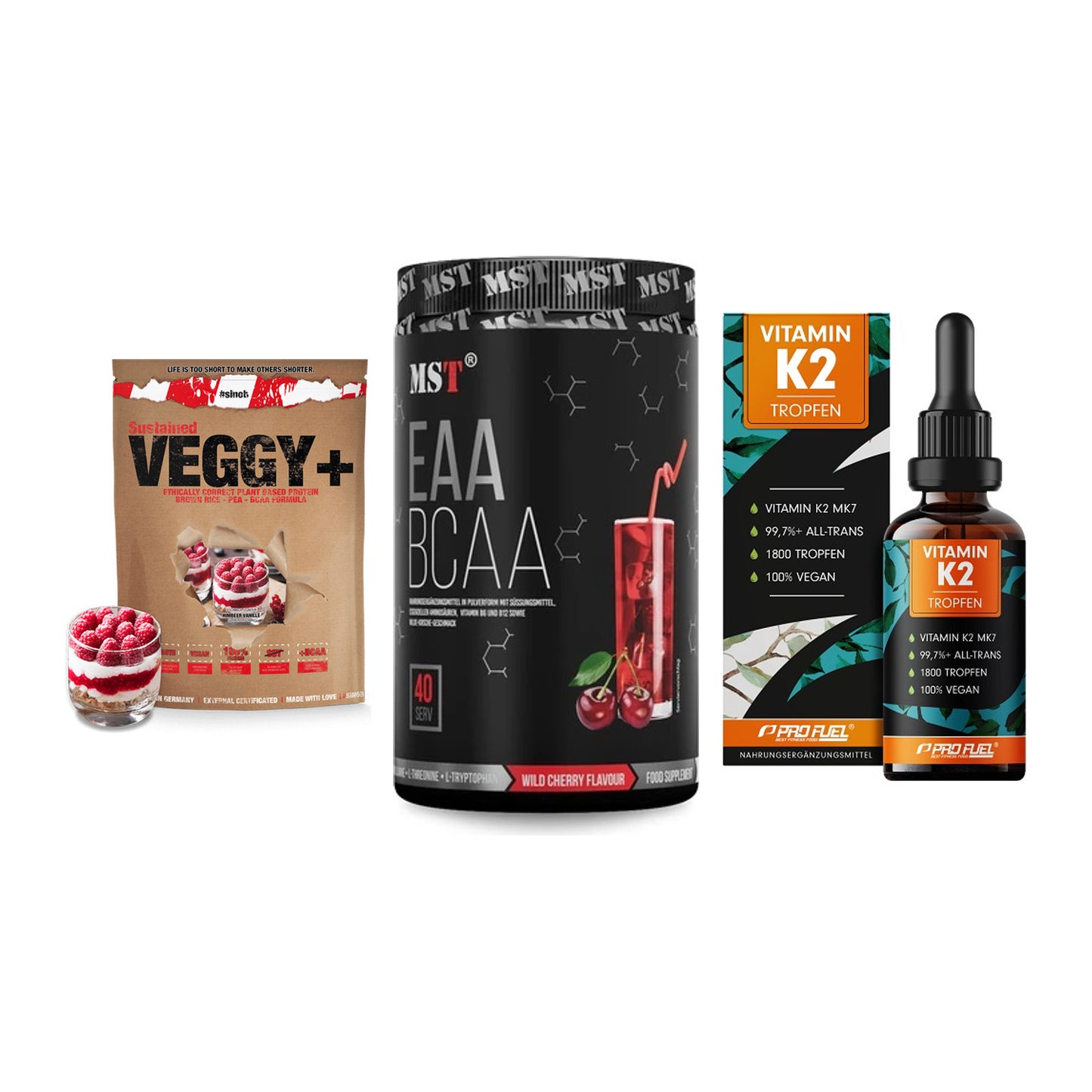 Pflanzliches Set: Sinob VEGGY + MST EAA & BCAA + ProFuel Vitamin – alle enthaltenen Artikel