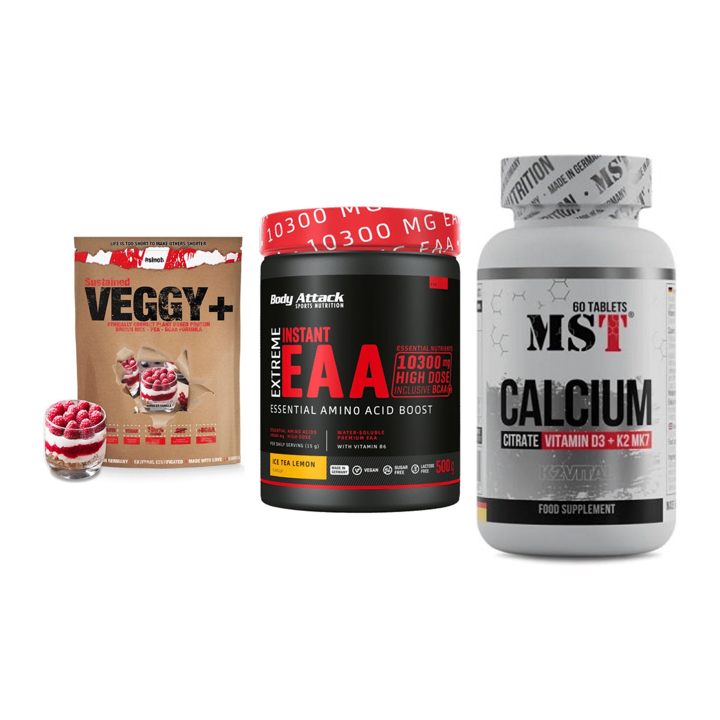 Pflanzliches Set: Sinob VEGGY + Body Attack + MST Calcium – alle enthaltenen Artikel